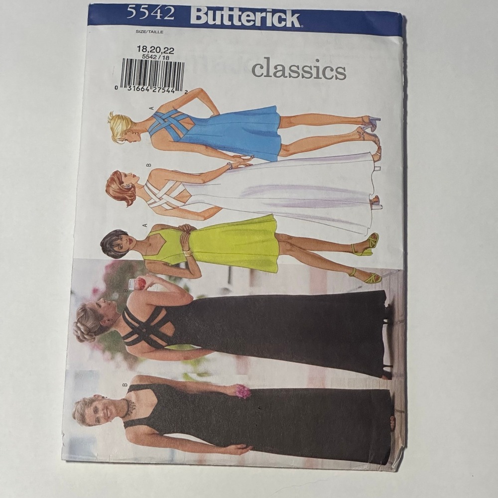 Butterick 5542 Sewing Pattern Misses Dress 18-22 Multi-Size Strappy Back Uncut
